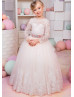 Ivory And Blush Pink Lace Tulle V Back Beaded Flower Girl Dress Ivory And Blush Pink Lace Tulle V Back Beaded Flower Girl Dress